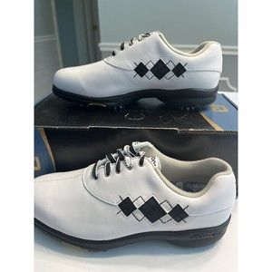 NIB ~ FootJoy Argyle Stitch Black White Soft Spike Golf Shoe 98522 Women’s 9E